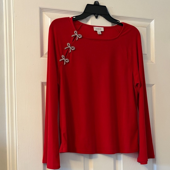 CeCe Tops - CeCe Red Long Sleeve Top with Bow Details